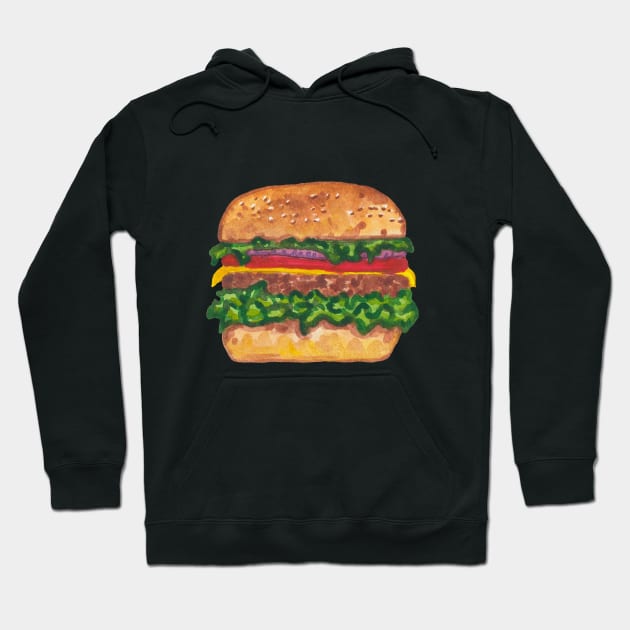 Watercolor tasty burger Hoodie by deadblackpony